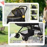 PawHut Foldable Pet Stroller with Reversible Handle, Canopy & 4 Wheels – Dog Travel Carriage, Black