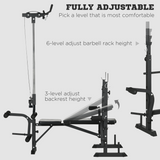 HOMCOM Adjustable Weight Bench with Barbell Rack & Lat Pulldown – Multifunction Full Body Home Gym Bench