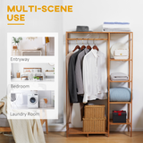 HOMCOM Bamboo Clothes Rail with 6-Tier Shelf & Hanging Rod – 145cm Open Wardrobe Garment Rack