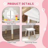 AIYAPLAY Kids Dressing Table with Mirror, Stool and Storage Drawer – Cloud Design Play Vanity Set, White