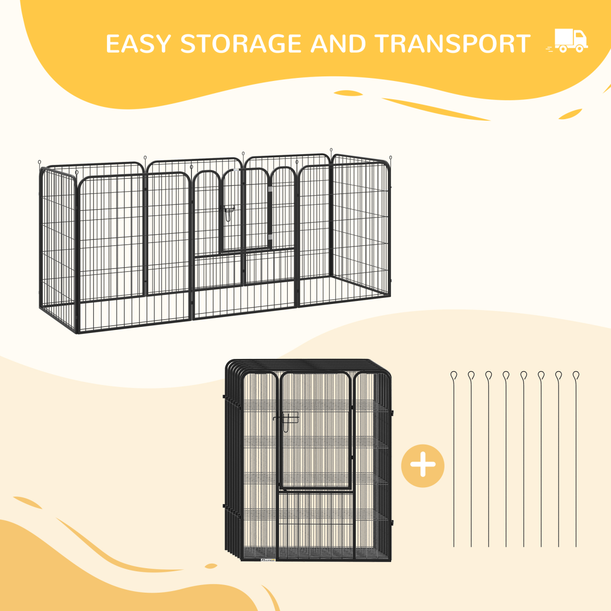 Pawhut 8-Panel Metal Pet Playpen for Dogs and Puppies – Folding Indoor and Outdoor Run Fence with Lockable Door
