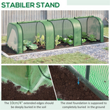 Mini Tunnel Greenhouse with 3 Roll-up Zipped Doors – Steel Frame PE Cover Grow Tunnel, 9.7 x 3.3 x 2.6ft, Green