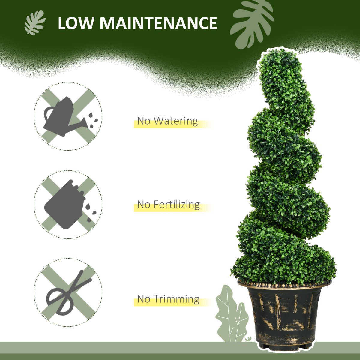 HOMCOM Set of 2 Artificial Spiral Boxwood Topiary Trees, 90cm Tall in Pots – Realistic Doorway Greenery
