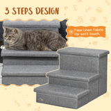 PawHut 3-Step Pet Stairs with Storage Boxes – Dog & Cat Steps for Bed and Sofa, Light Grey