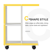 C-Shaped Mobile End Table with 2 Shelves & Wheels – Slide-Under Sofa Side Table, White