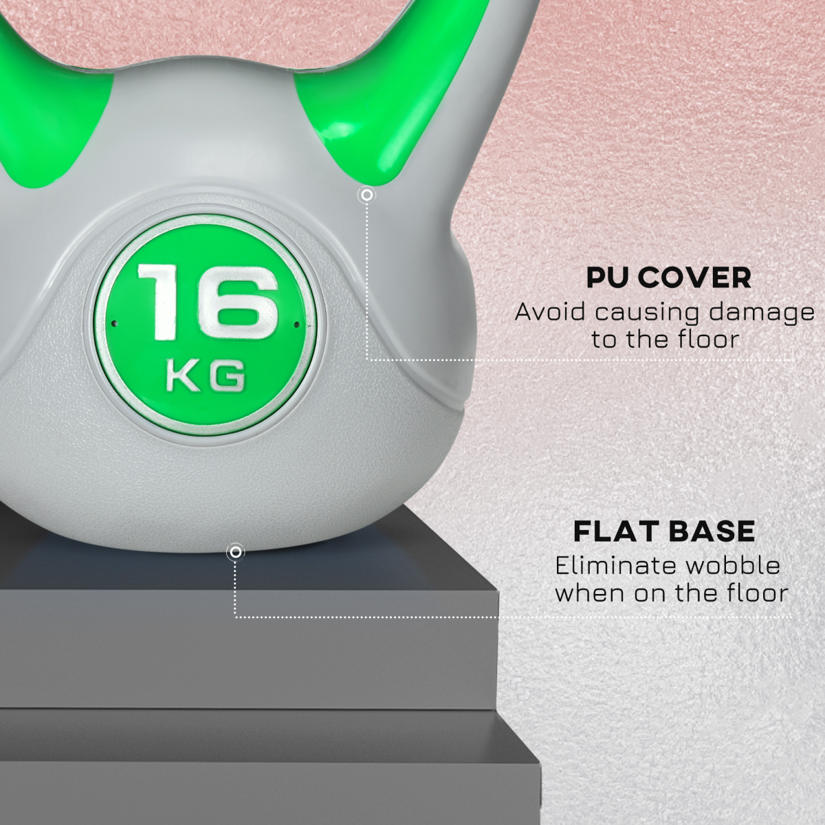 SPORTNOW 16kg Kettlebell with Wide Handle and Plastic Coating – Home Gym Strength Training Weight, Green and Grey