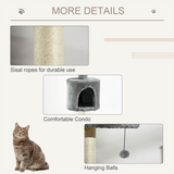 Pawhut Multi-Floor Cat Tree with Scratching Post, Plush Cat Box and Toy Balls – Pet Playhouse, Light Grey