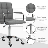 Vinsetto Mid Back PU Leather Office Chair with Armrests and Wheels – Height Adjustable Swivel Desk Chair, Grey