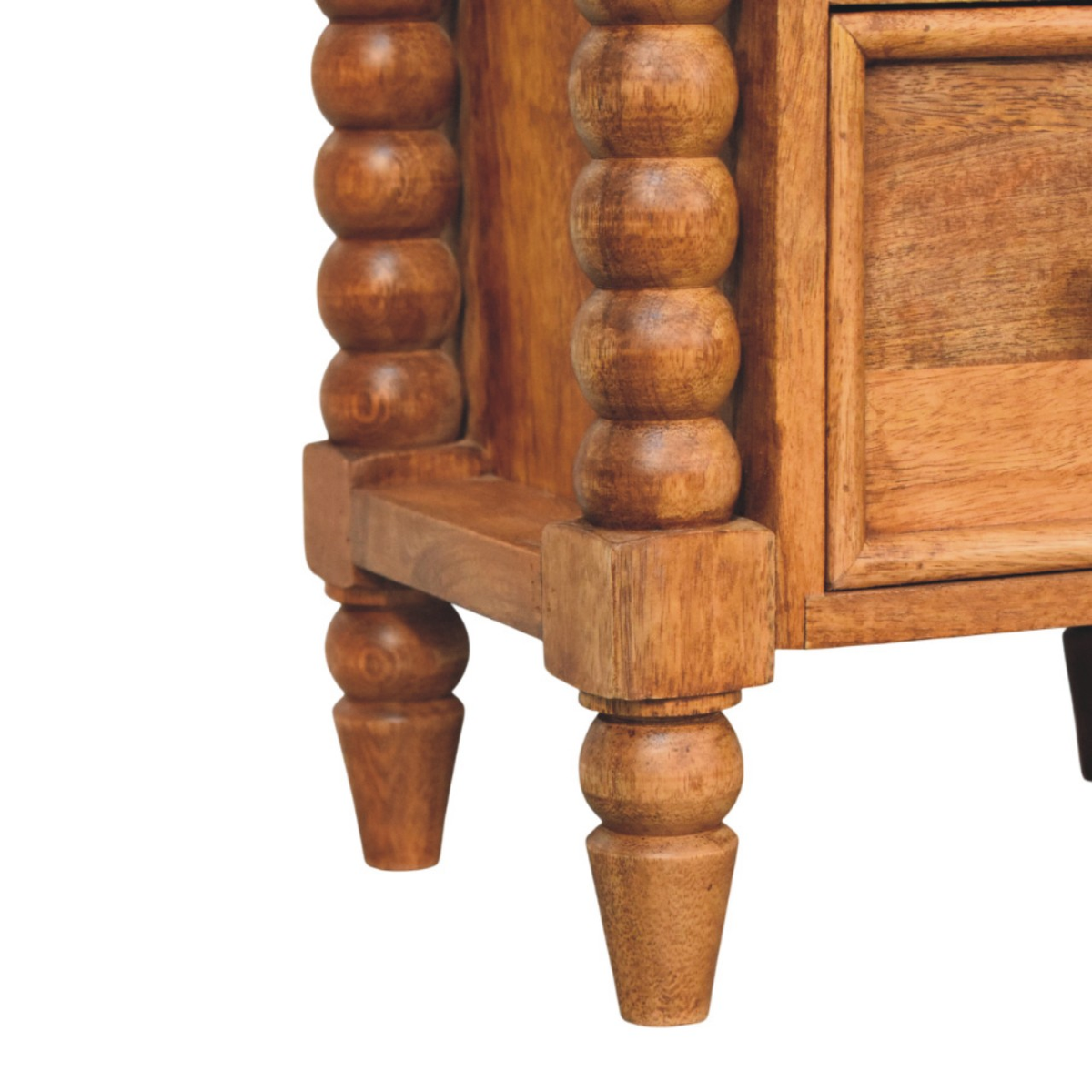 Artisan Furniture Solid Mango Wood Barley Twist Bedside Table, 2 Drawers – Classic Bedroom Storage, Amber Oak