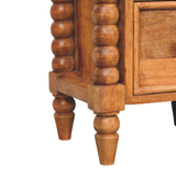 Artisan Furniture Solid Mango Wood Barley Twist Bedside Table, 2 Drawers – Classic Bedroom Storage, Amber Oak