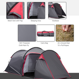 Outsunny 3 Man Camping Tent with 2 Rooms, Porch, Mesh Vents & Rainfly – 2000mm Waterproof Dome Tent