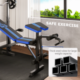 HOMCOM Multi-Function Weight Bench with Squat Rack, Leg Extension and Butterfly Curl – Home Gym, Black and Blue