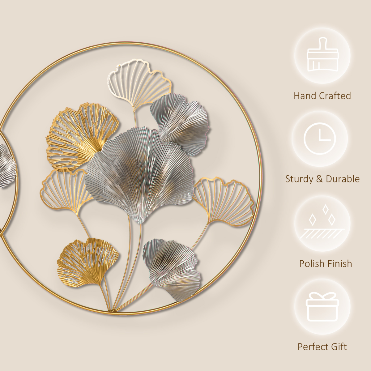 HOMCOM Gold Ginkgo Leaves Metal Wall Art – 3D Hanging Sculpture, Modern Wall Decor