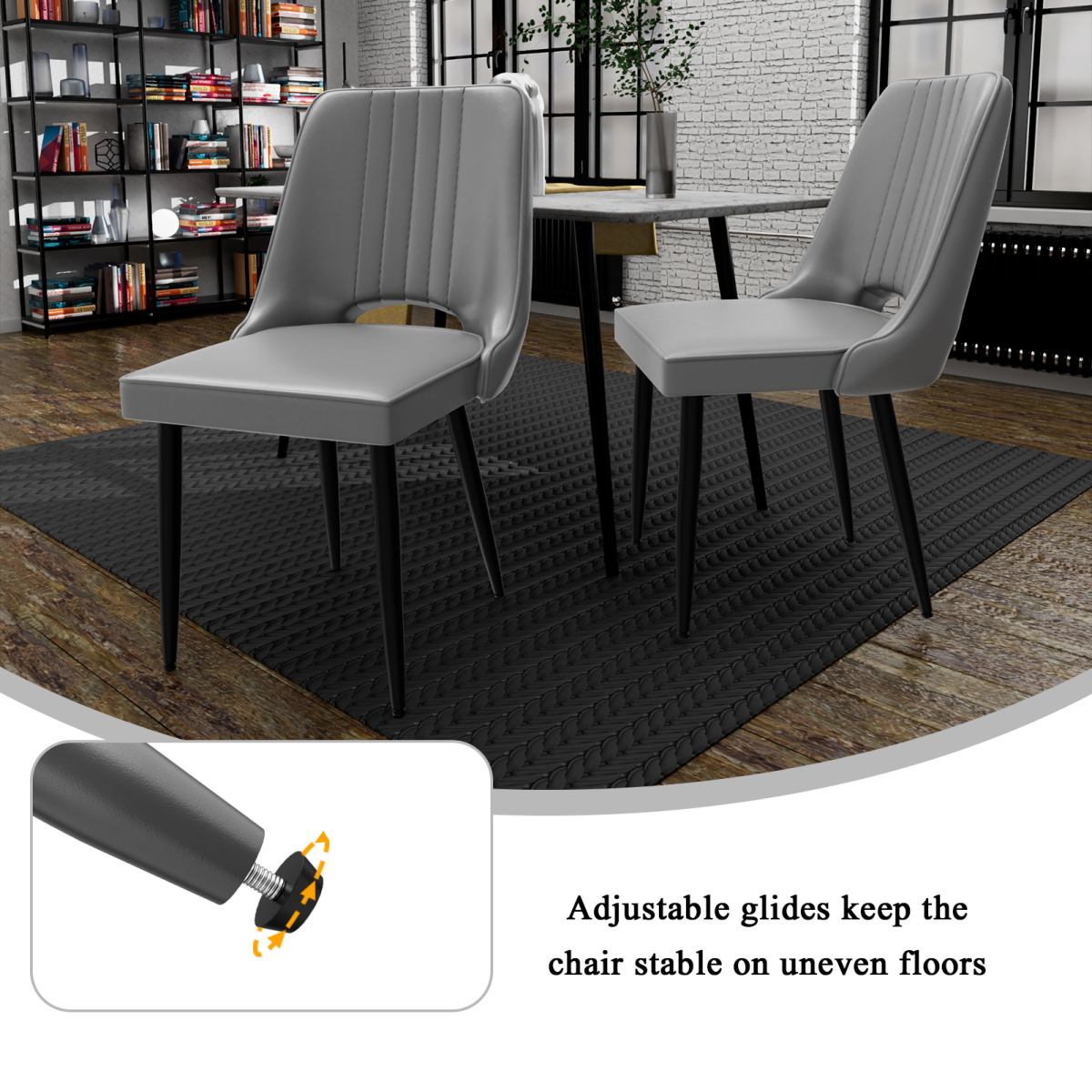 Scandinavian Faux Leather Dining Chair with Cut-Out High Back & Black Metal Legs – Padded Seat