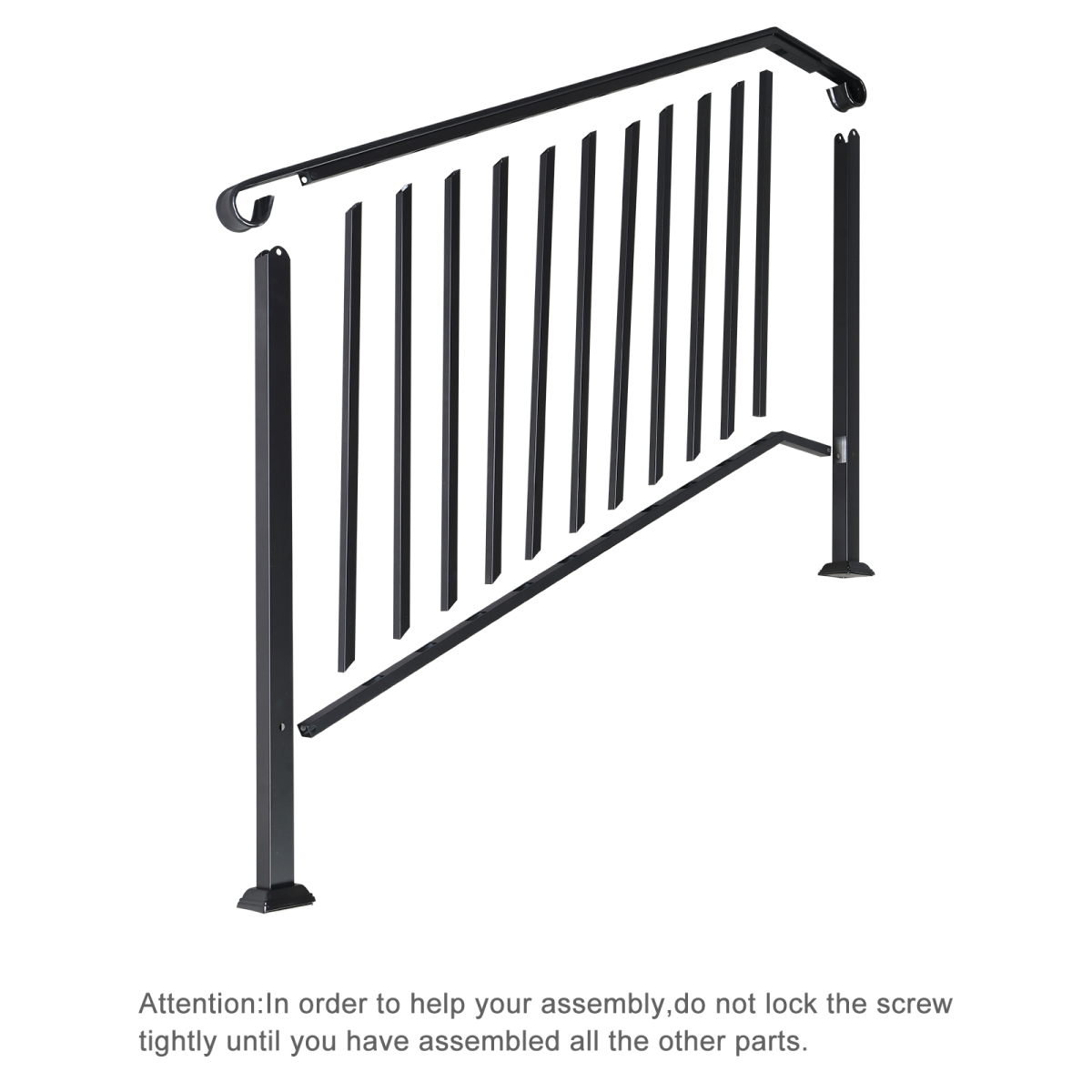 Artisasset Matte Black Galvanised Iron Handrail for 4 or 5 Garden Steps – Outdoor Stair Rail with Fixings