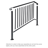 Artisasset Matte Black Galvanised Iron Handrail for 4 or 5 Garden Steps – Outdoor Stair Rail with Fixings