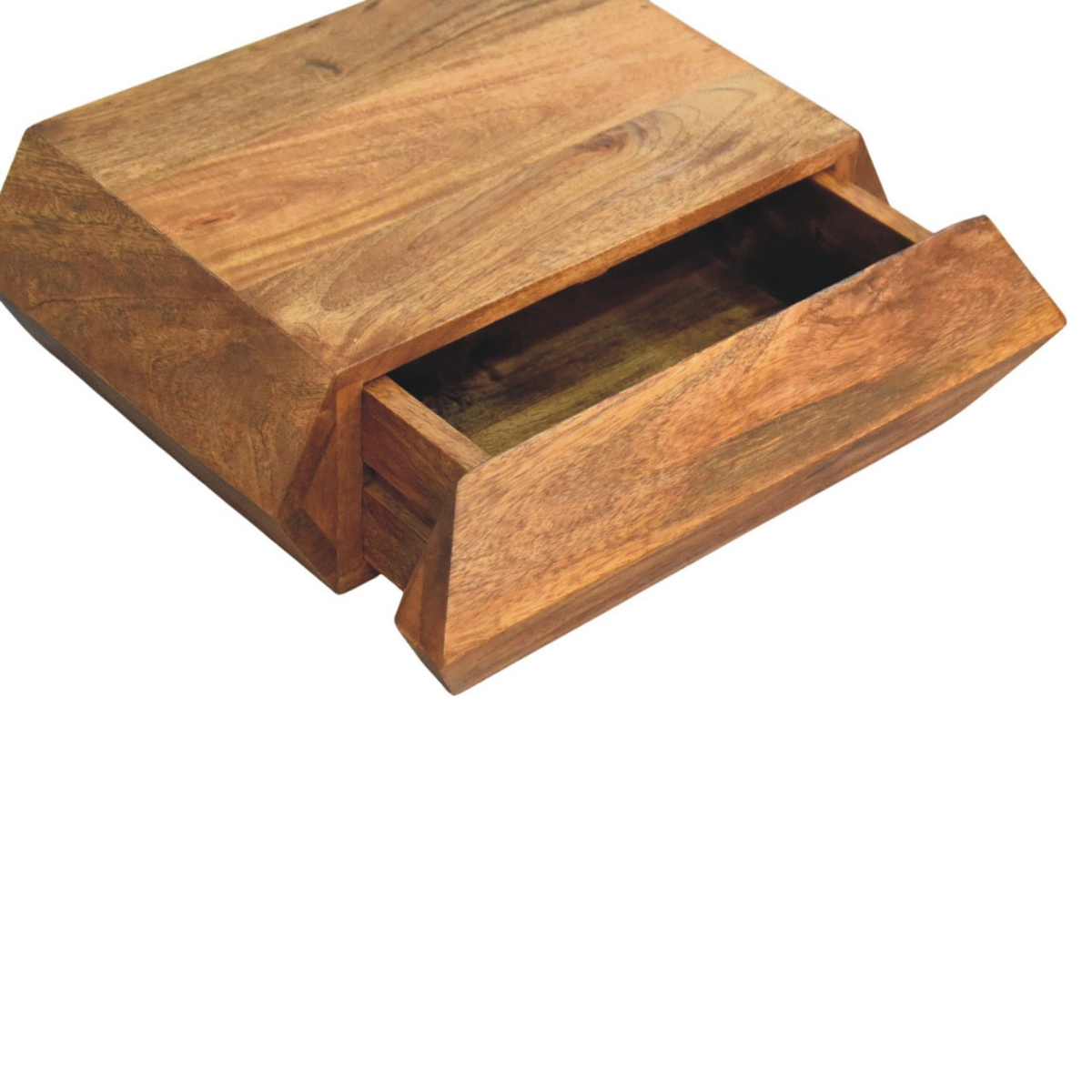Artisan Furniture Prisma Solid Mango Wood Wall-Mounted Unit with Drawer – Faceted Design, Golden Teak