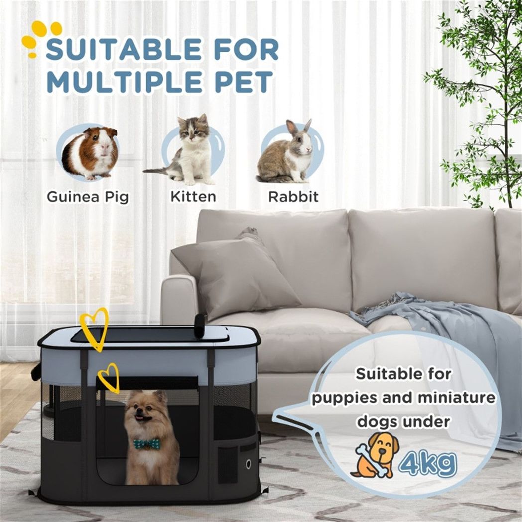 Foldable Pet Playpen with Mesh Windows, Doors & Ground Stakes – Indoor Outdoor Small Animal Enclosure