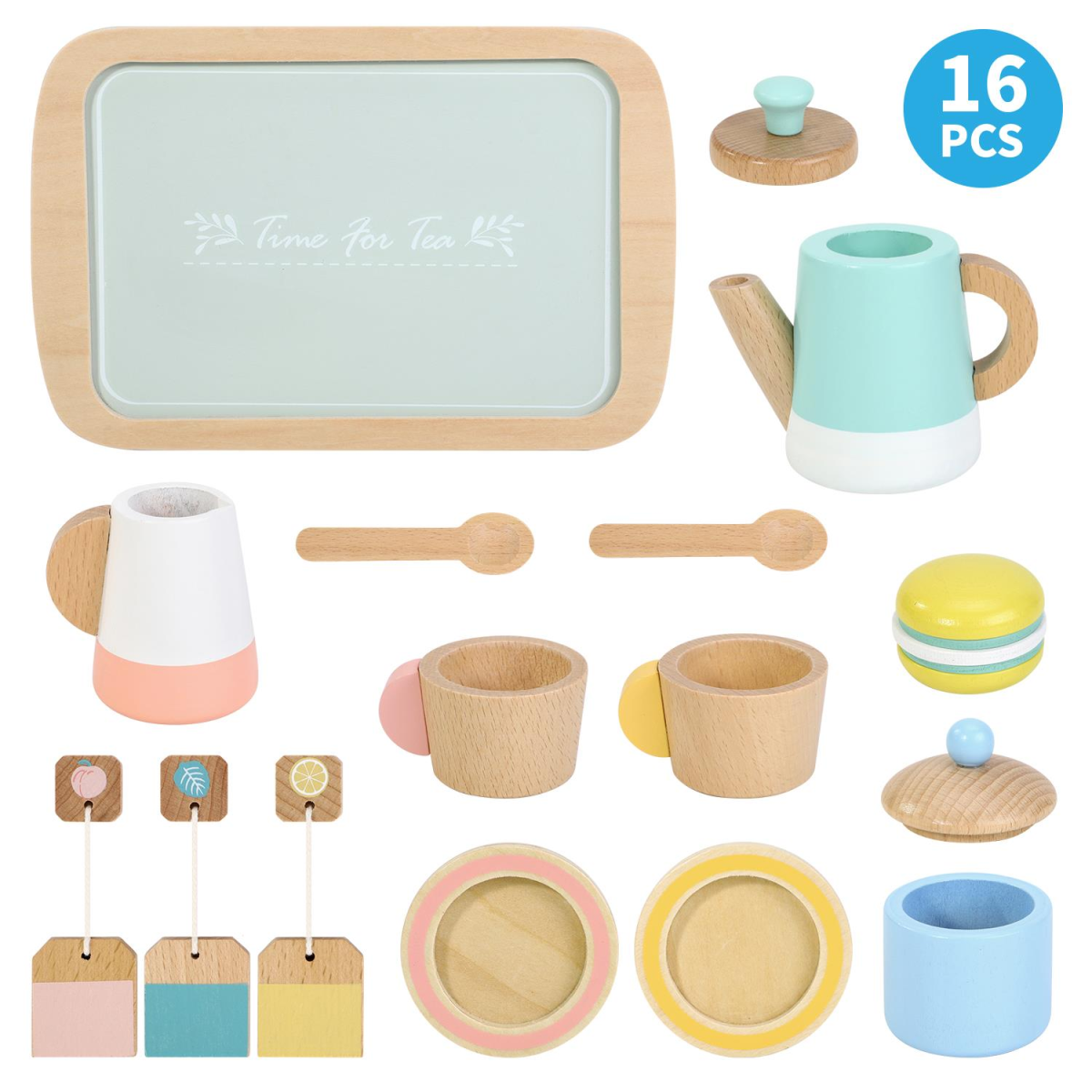 SOKA My Tea Set, 16-Piece Pretend Play Tea Party Set – Colourful Toy Teapot, Cups & Saucers for Kids