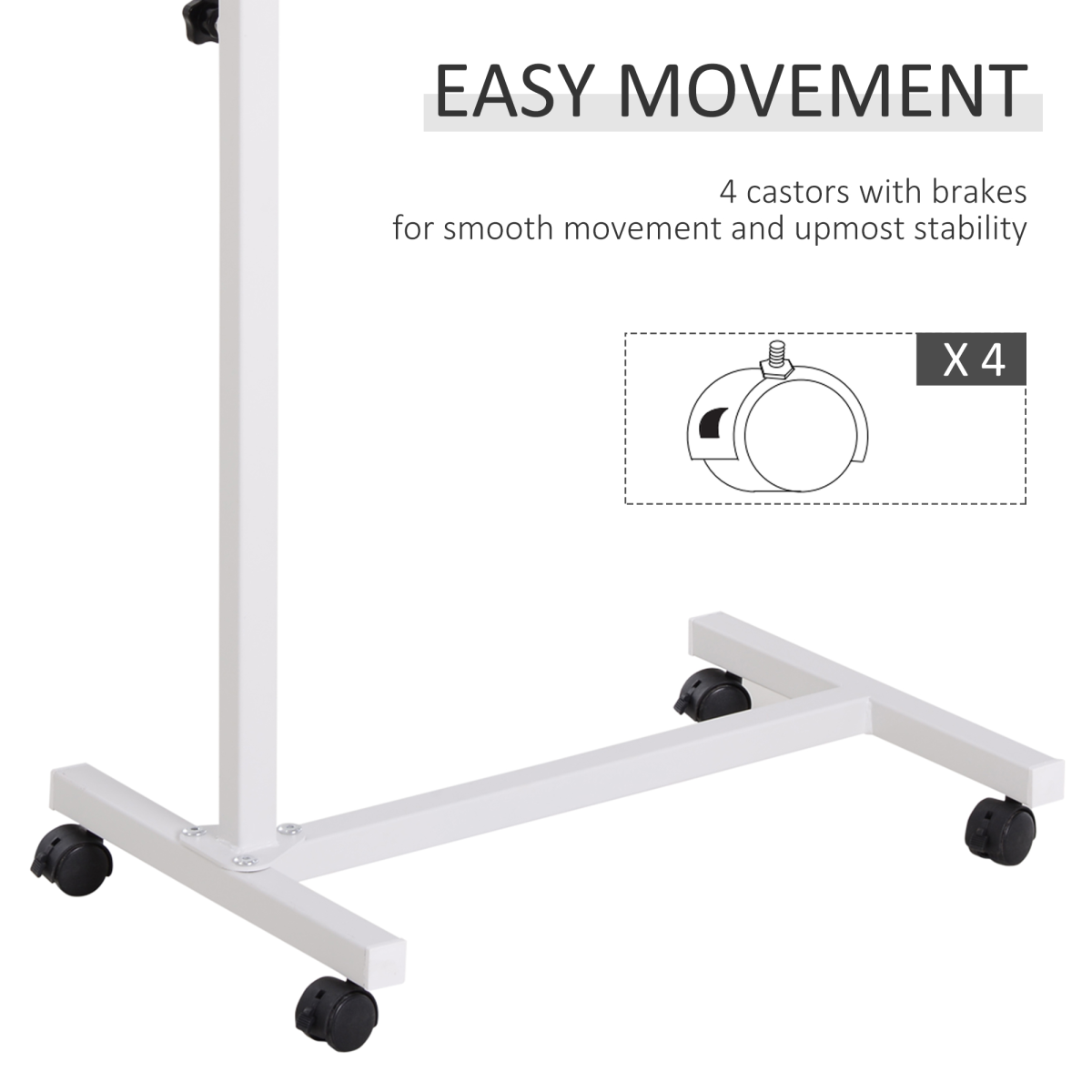 HOMCOM Height-Adjustable Overbed Table with Rolling Casters and Brakes – Sofa Side Table, White and Brown