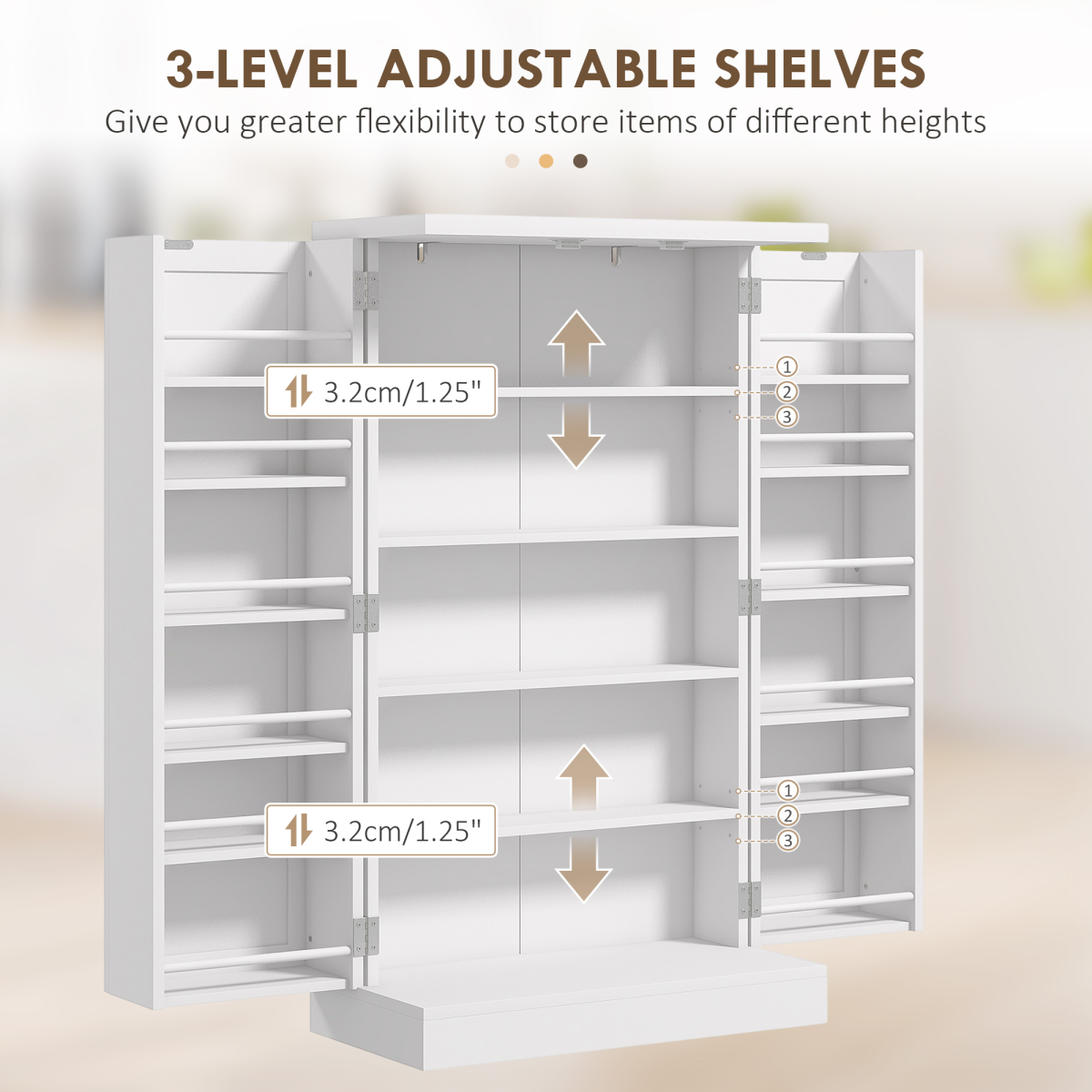 Kitchen Pantry Storage Cabinet with 5-Tier Shelves, 12 Door Spice Racks & Adjustable Shelves – White