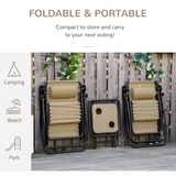 Outsunny 3-Piece Zero Gravity Chairs and Side Table Set with Cup Holders – Foldable Garden Sun Loungers, Beige