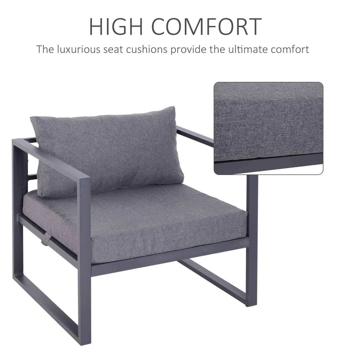 Outsunny 6-Piece Aluminium Garden Sectional Sofa Set with Cushions, Glass Coffee Table & Footstool – Patio Furniture