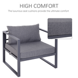 Outsunny 6-Piece Aluminium Garden Sectional Sofa Set with Cushions, Glass Coffee Table & Footstool – Patio Furniture