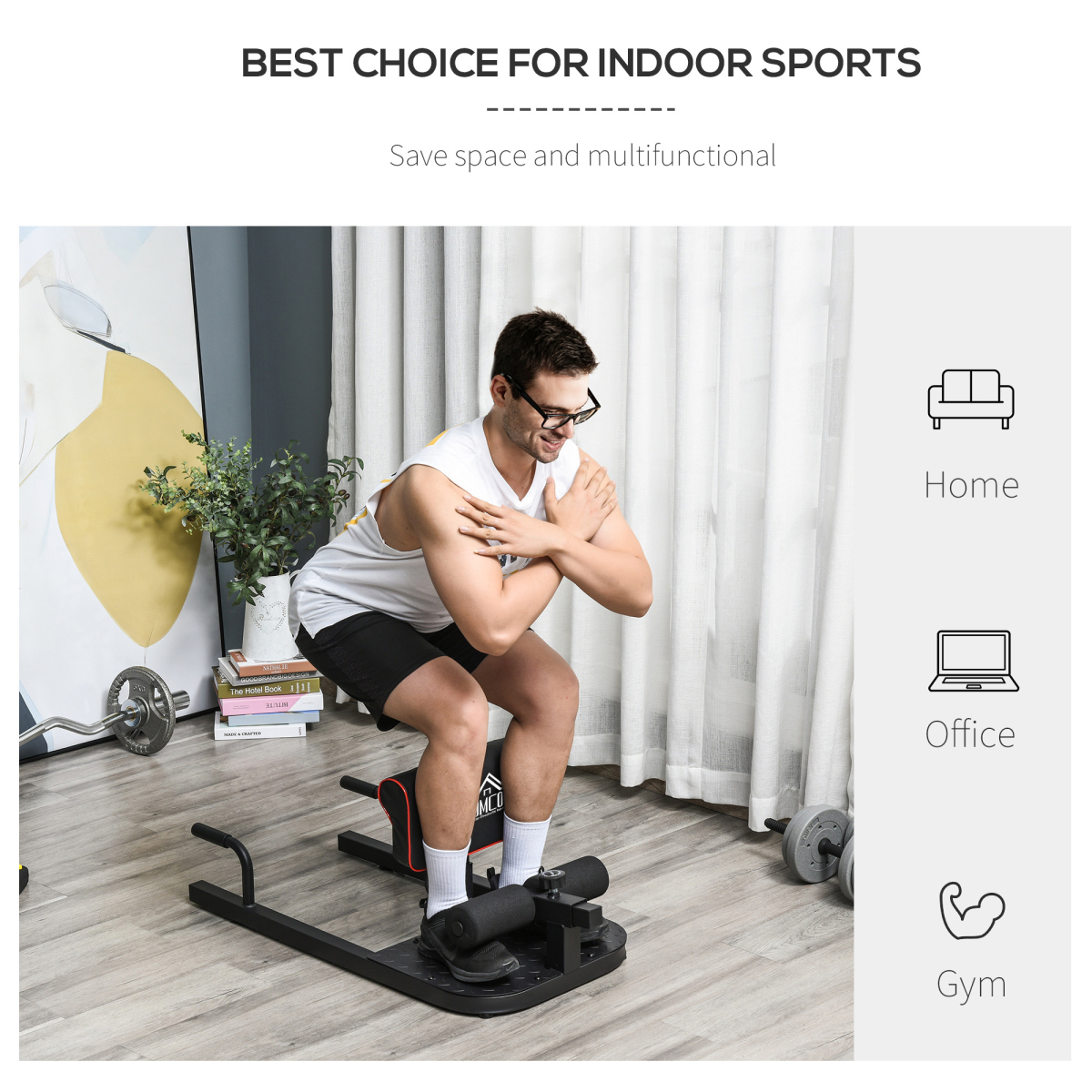 HOMCOM 3-in-1 Squat Machine for Sit-Ups, Push-Ups & Deep Squats with Steel Frame – Adjustable Home Gym Leg Trainer