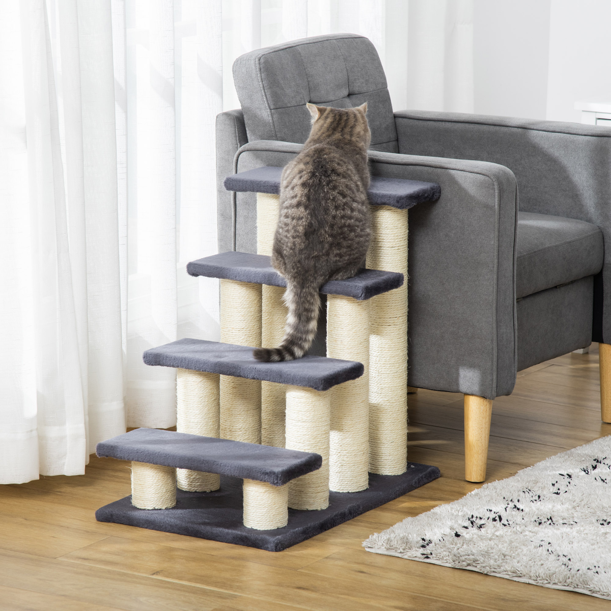Plush Cat Tree with Sisal Scratching Posts and Multi-Level Platforms, Grey – Cat and Small Pet Climbing Steps