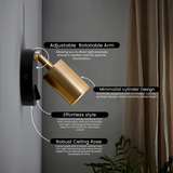 LEDSone Rotatable GU10 Spotlight Wall Light with On-Off Switch – Adjustable Metal Wall Lamp, Yellow Brass