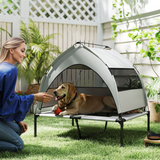 Elevated Dog Bed with Removable Three-Sided Canopy & Storage Bag – Breathable Pet House for Medium to Large Dogs