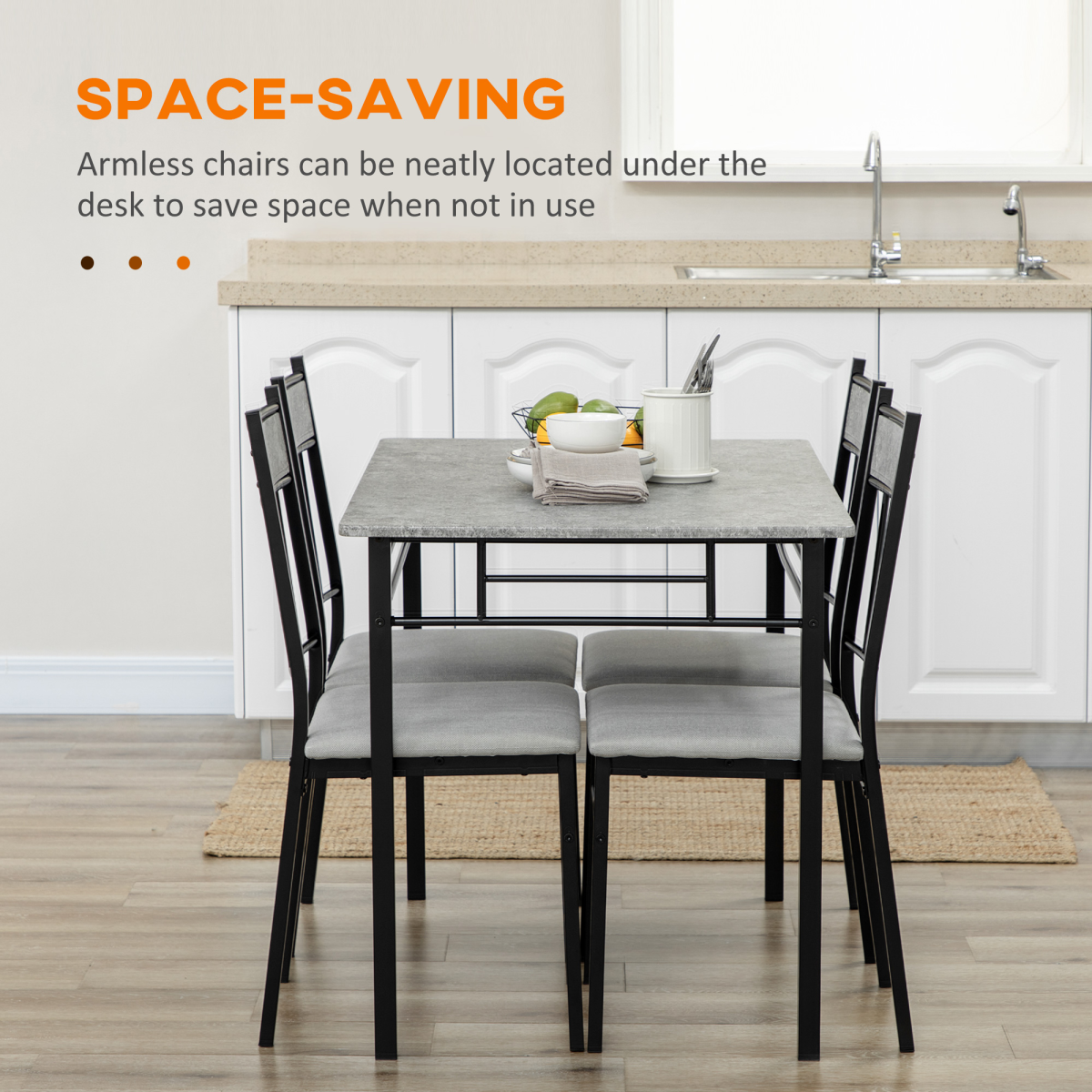 HOMCOM 5 Piece Dining Set with Marble-Effect Table & 4 Padded Chairs – Kitchen Table and Chairs, Light Grey & Black