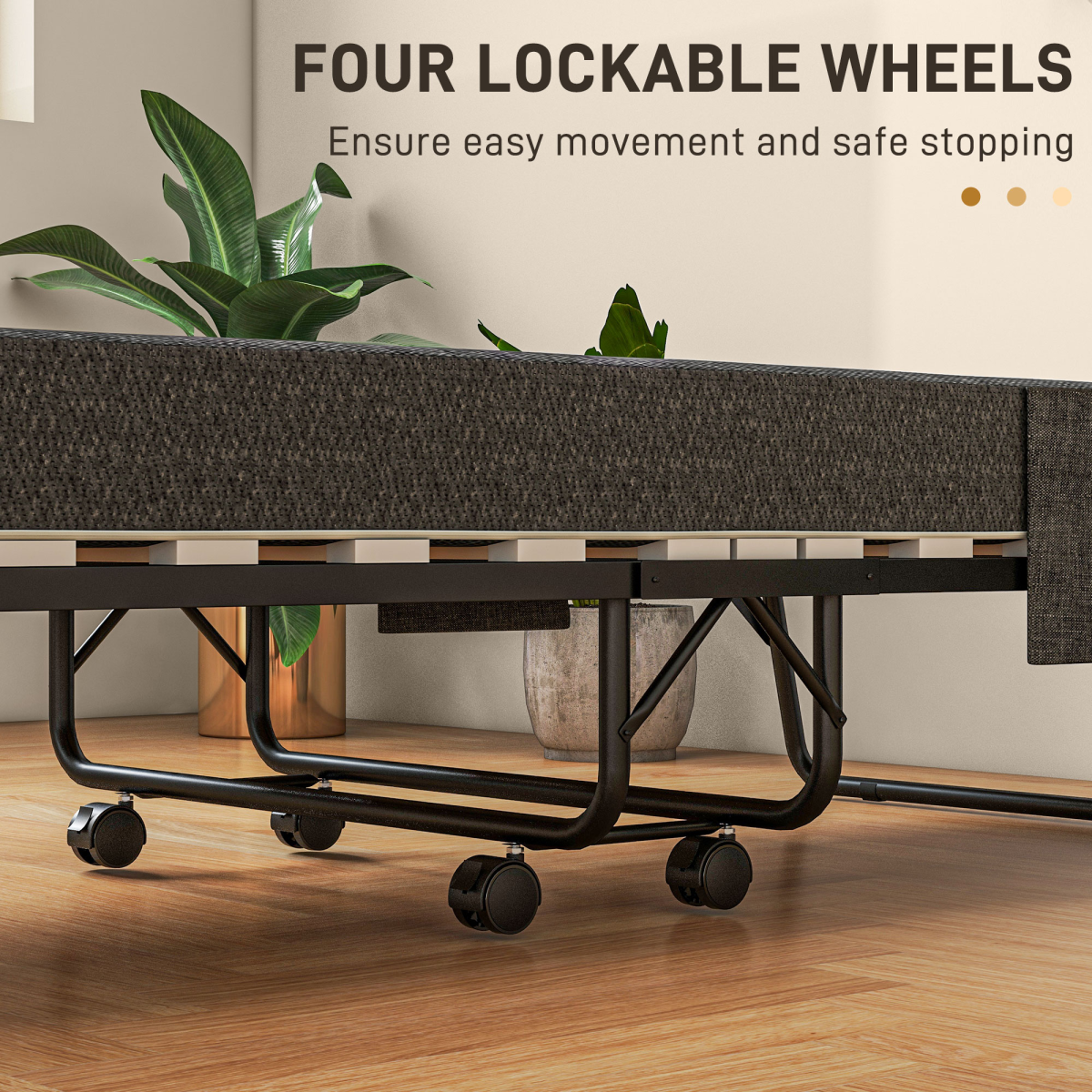HOMCOM Folding Guest Bed with Mattress, Wheels & Dust Cover – Compact Spare Bed, Dark Grey