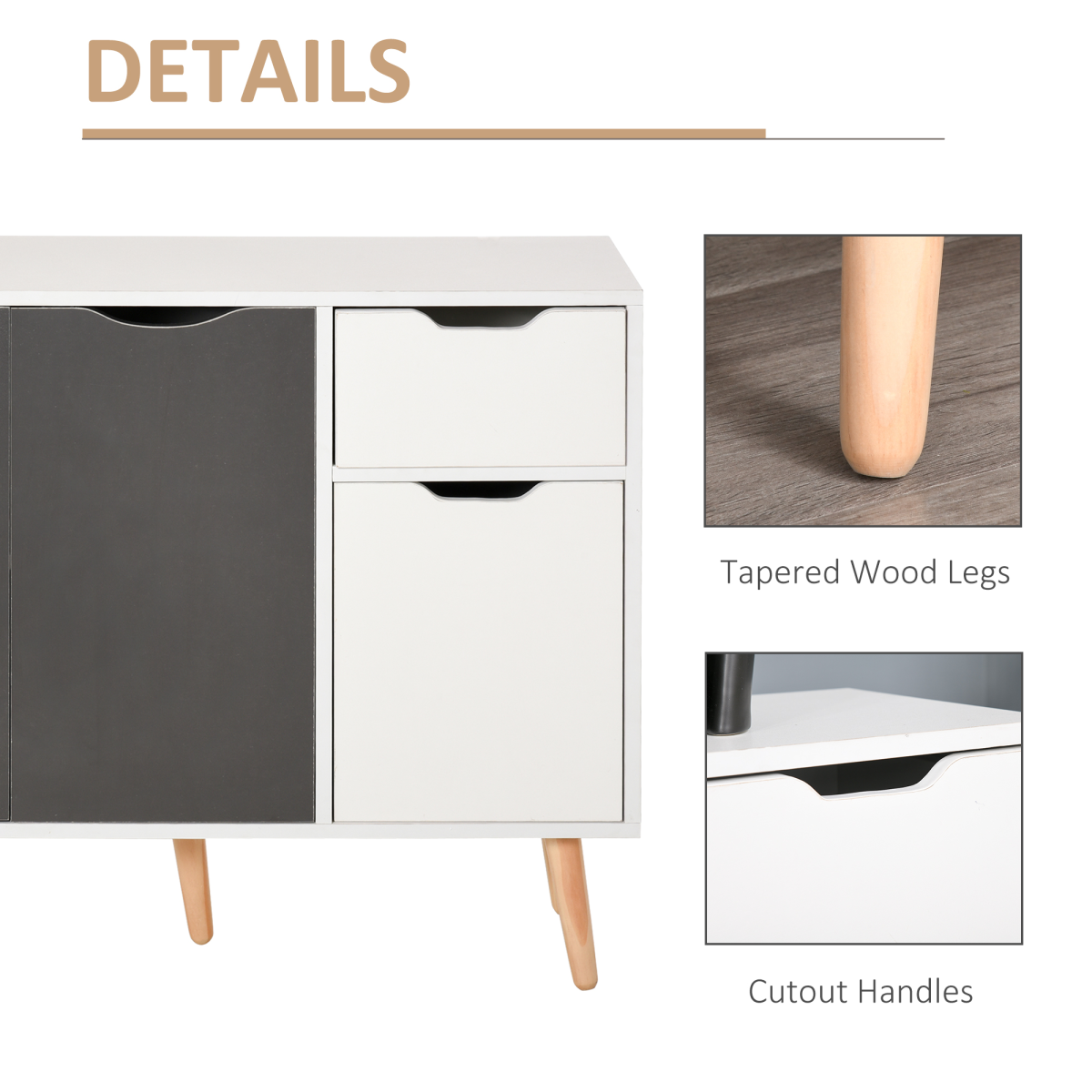 Scandinavian Sideboard Storage Cabinet with Drawer & Adjustable Shelves – Two White and Two Coloured Doors