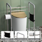 HOMCOM Adjustable Toilet Safety Frame with Padded Arms, Paper Holder and Side Pocket – Aluminium Bathroom Aid