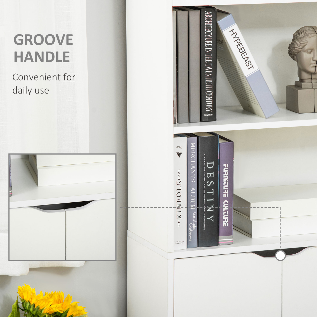 White 2-Door Bookcase Storage Cabinet with Open Shelves – Display Unit for Books and Ornaments