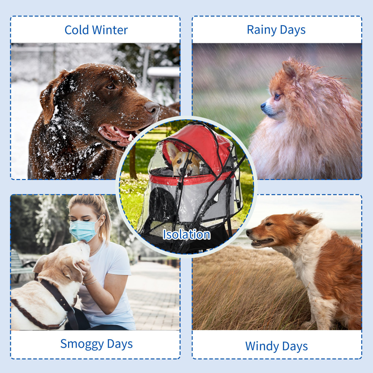 PawHut Pet Stroller Rain Cover with Front and Rear Entry – Dog Pram Weather Protection, Transparent