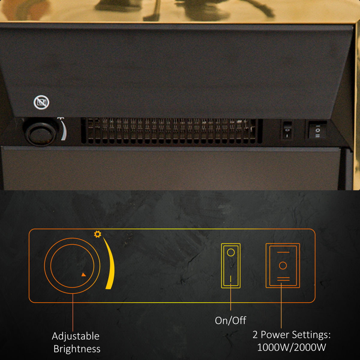 HOMCOM 2000W LED Flame Electric Fireplace with Coal Burning Effect – Freestanding Heater, Golden