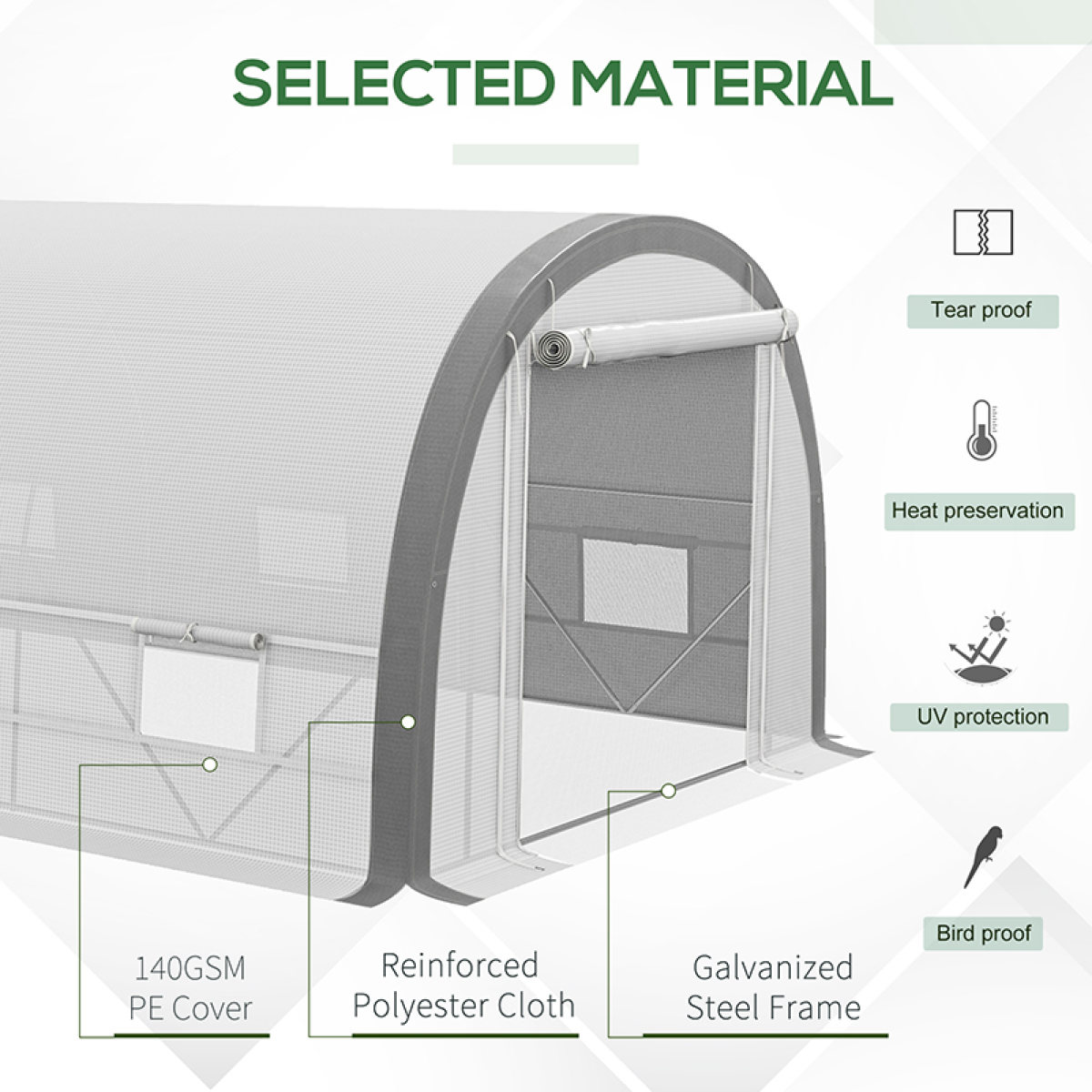 Outsunny 6 x 3m Polytunnel Greenhouse Kit with Mesh Door, Side Windows and 15 Plant Labels – Galvanised Steel, White