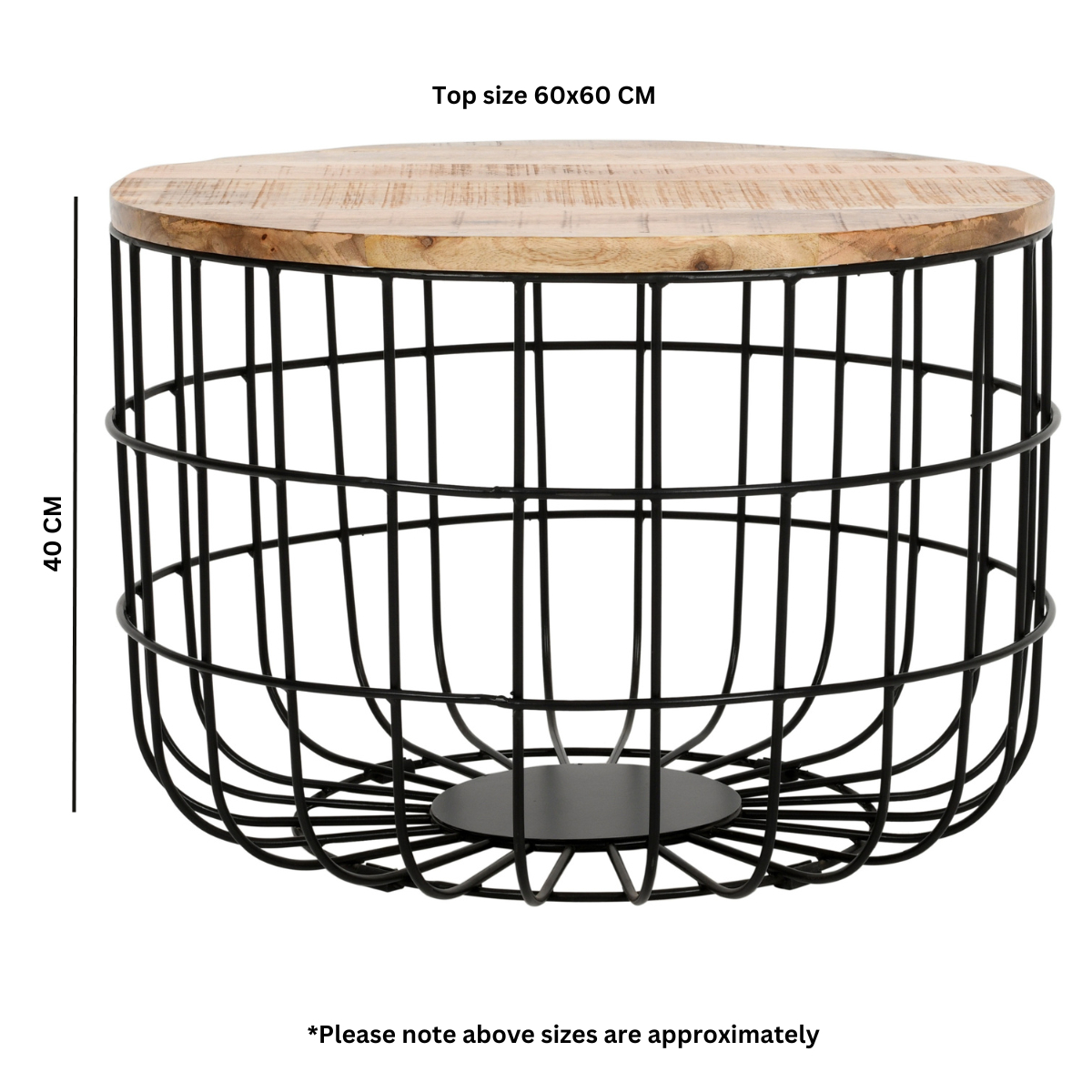 Surrey Coffee Table – Solid Wood & Metal Wire, Handmade, Fully Assembled