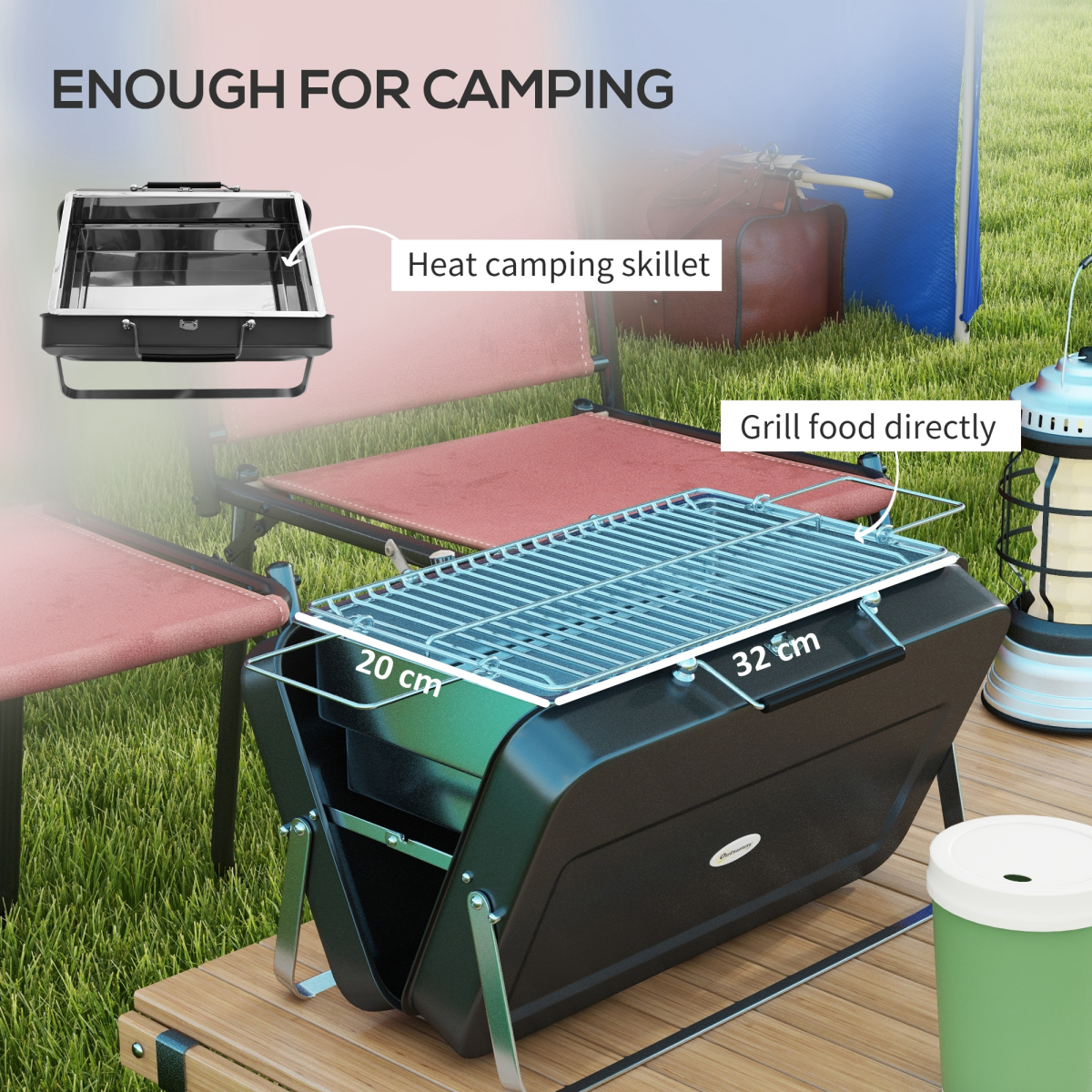 Outsunny Portable Suitcase BBQ Grill, Foldable Charcoal Barbecue – Camping, Picnic & Party, Black