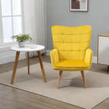 HOMCOM Velvet-Touch Tufted Wingback Accent Armchair with Wooden Legs – Living Room and Bedroom Chair, Yellow