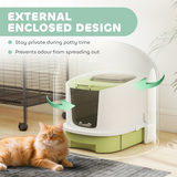 Enclosed Cat Litter Box with Top Exit, Removable Drawers, Scoop & Deodorisation Bags – Green, White and Black