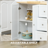 HOMCOM Kitchen Island Cart on Wheels with Drop Leaf, 3 Drawers & Cabinet – Rolling Kitchen Storage, White