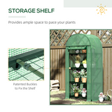 Outsunny Mini Greenhouse with Storage Shelf, UV-Resistant PE Cover & Roll-Up Door – Metal Frame, Green