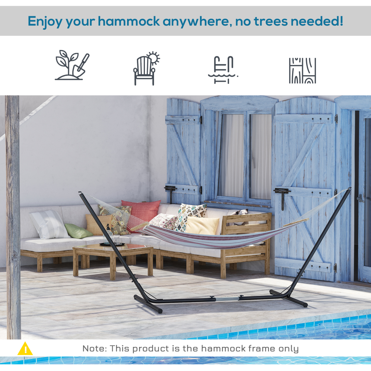 Outsunny 12ft (3.8m) Adjustable Heavy-Duty Metal Hammock Stand – Universal Fit for Garden & Camping