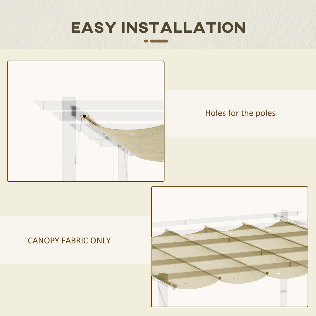 Outsunny Replacement Pergola Canopy with Drainage Holes – Beige Polyester Shade Cover for 4 x 3m Pergola