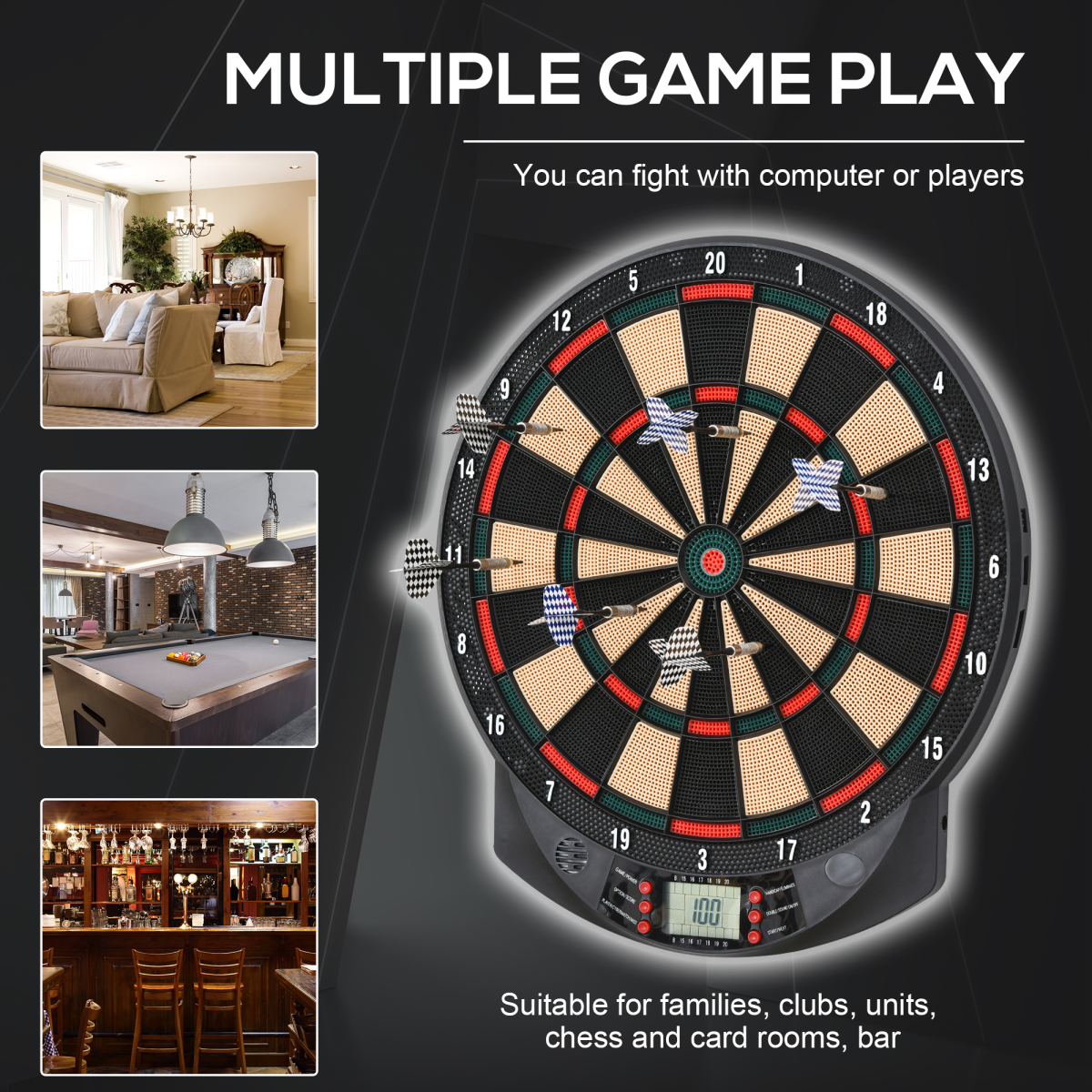 Electronic Dartboard with 26 Games, 185 Variations & LCD Scoring – 6 Darts Included, Up to 8 Players