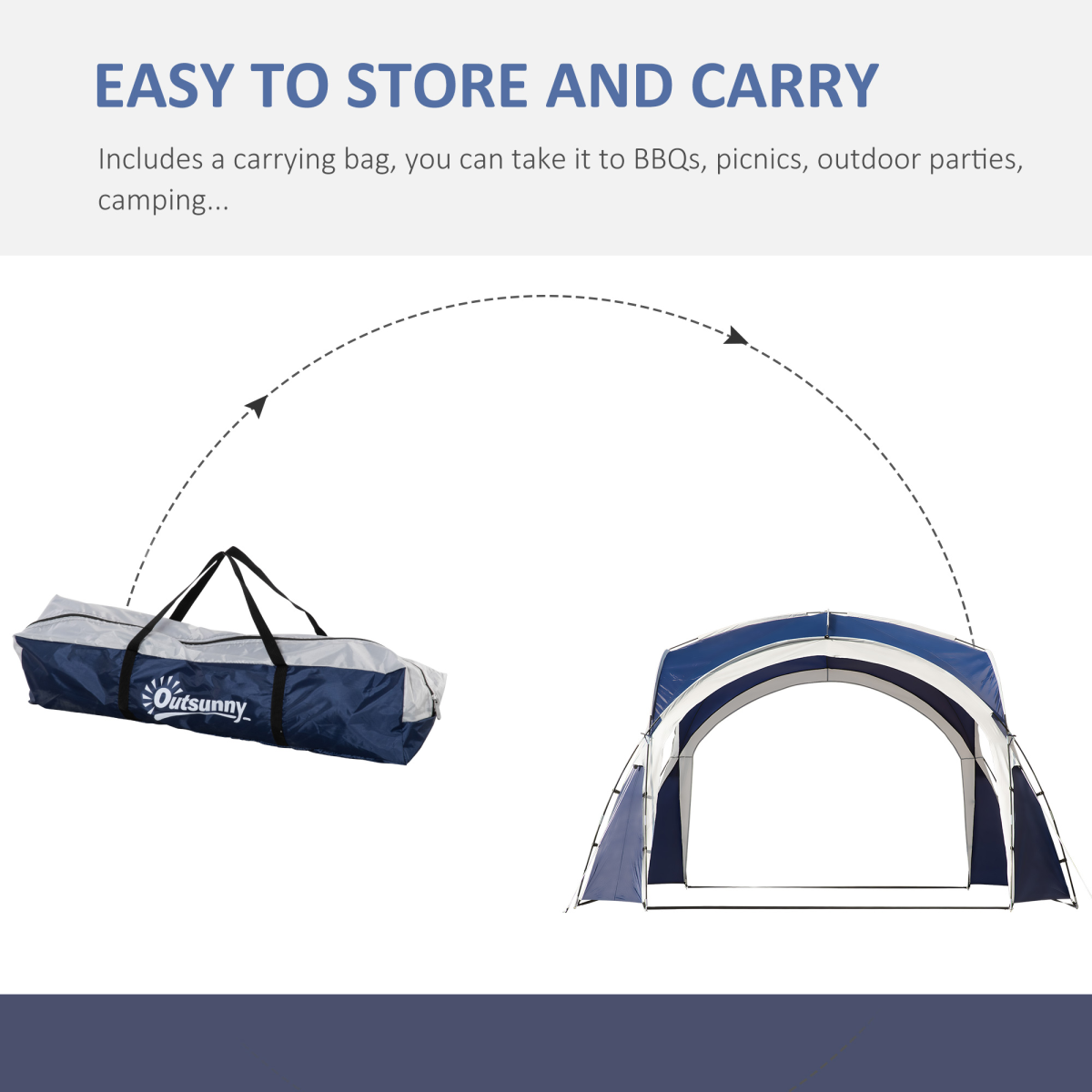 Outsunny 3.5 x 3.5M Dome Gazebo Party Tent with Open Shell & Top Hook – Event Shelter, Blue & Grey
